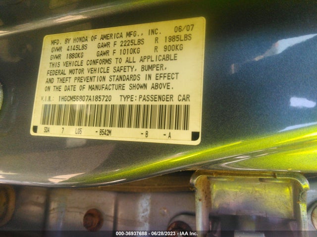 2007 HONDA ACCORD SDN EX-L VIN: 1HGCM56807A185720