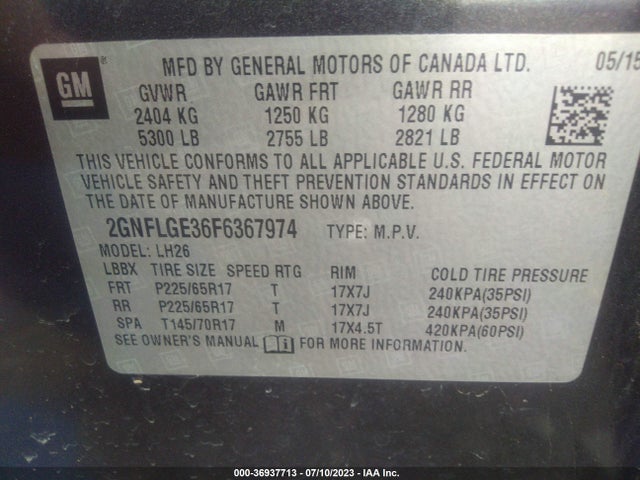 Chevrolet EQUINOX LT 2015 2GNFLGE36F6367974 Image 11