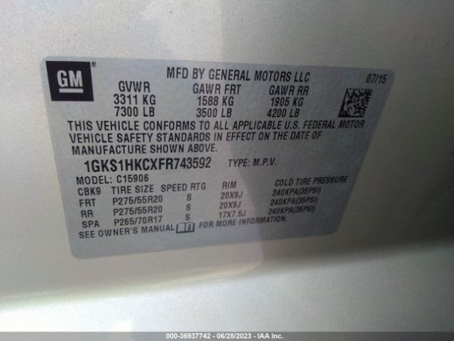 1GKS1HKCXFR743592 GMC Yukon Xl Slt