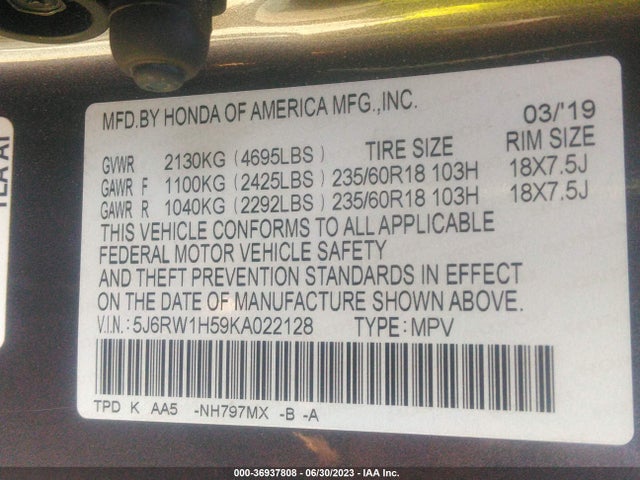 Honda CR-V EX 2019 5J6RW1H59KA022128 Image 9