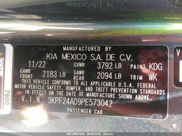 3KPF24AD9PE573042 KIA FORTE LX