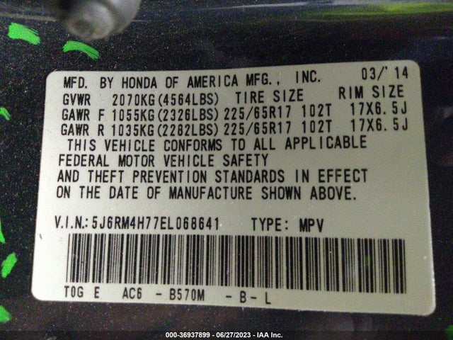 Honda Cr-v Ex-l 2014 5J6RM4H77EL068641 Image 9