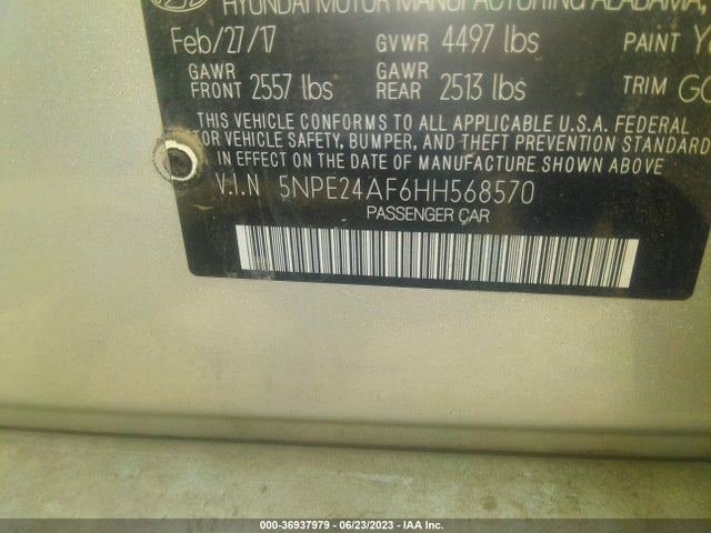 Hyundai Sonata 2.4l 2017 5NPE24AF6HH568570 Image 10
