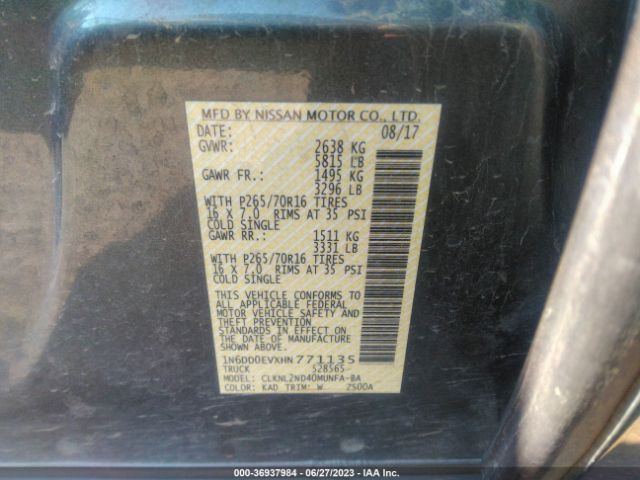 1N6DD0EVXHN771135 Nissan Frontier Sv V6