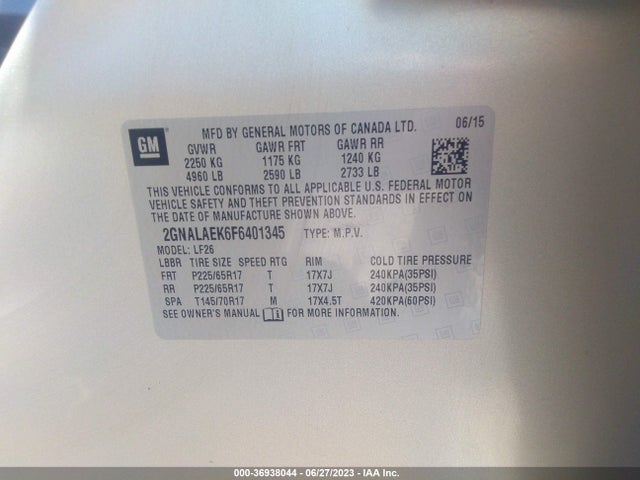 Chevrolet EQUINOX LS 2015 2GNALAEK6F6401345 Image 15