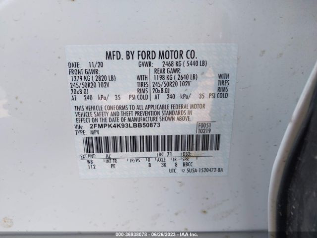 2FMPK4K93LBB50873 Ford Edge Titanium