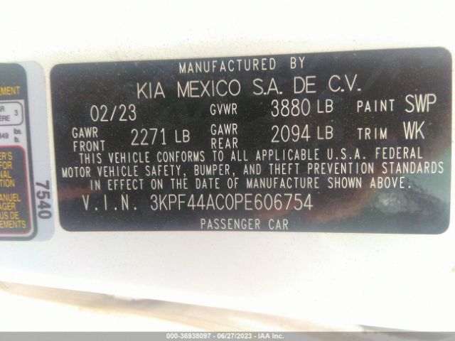 3KPF44AC0PE606754 KIA FORTE GT