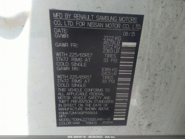 KNMAT2MVXGP593414 Nissan ROGUE SV