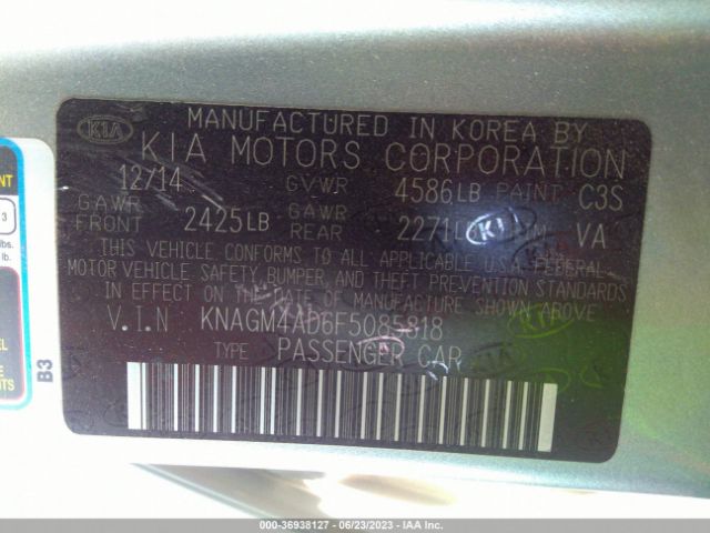 KNAGM4AD6F5085818 KIA OPTIMA HYBRID