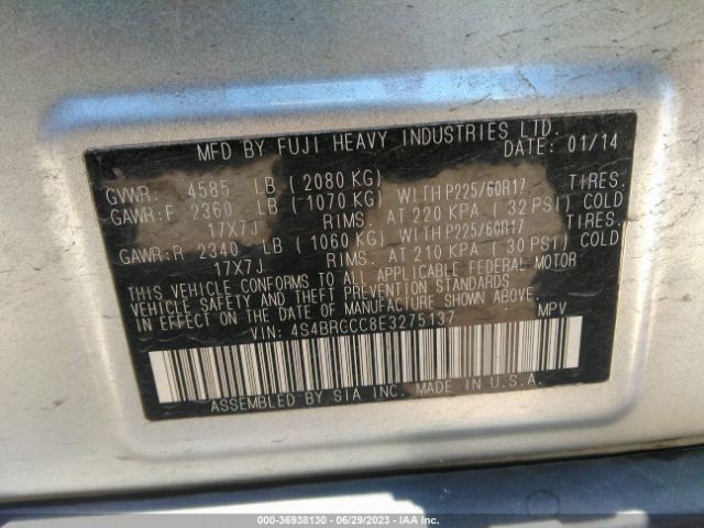 4S4BRCCC8E3275137 Subaru Outback 2.5i Premium