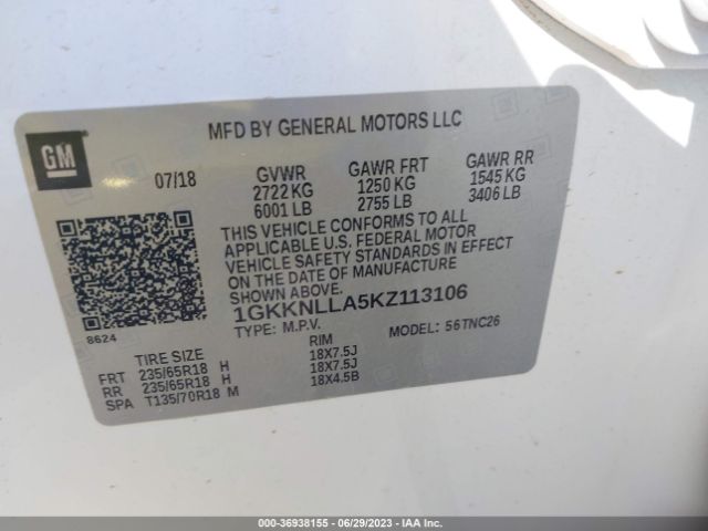 1GKKNLLA5KZ113106 GMC ACADIA SLE