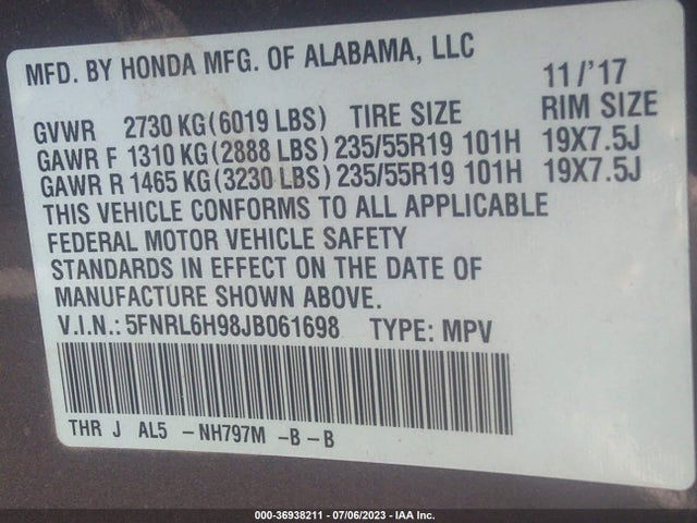 Honda Odyssey Elite 2018 5FNRL6H98JB061698 Image 15