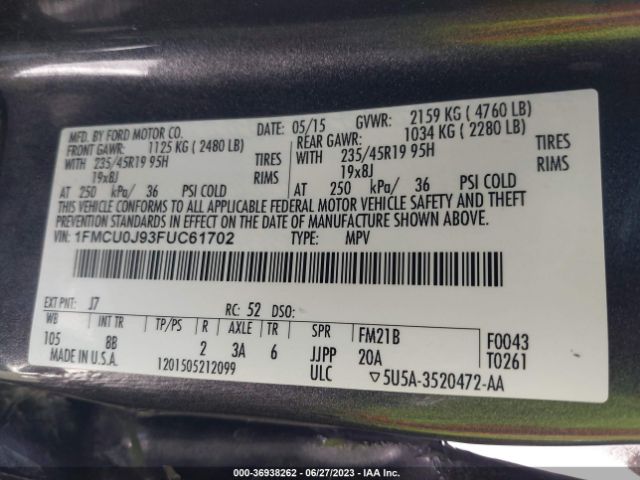 1FMCU0J93FUC61702 Ford Escape Titanium
