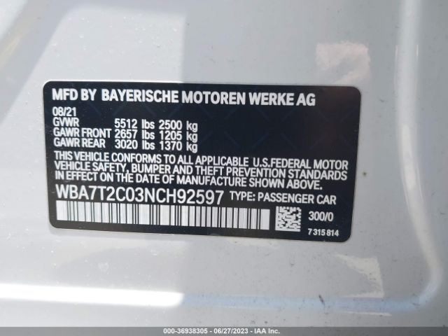 WBA7T2C03NCH92597 BMW 7 Series 740i