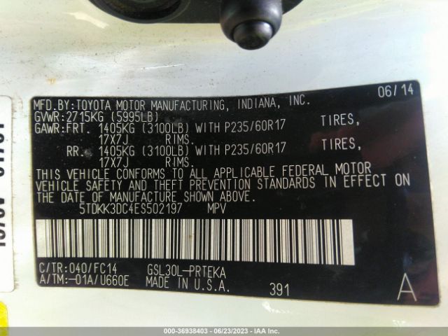 5TDKK3DC4ES502197 Toyota SIENNA LE