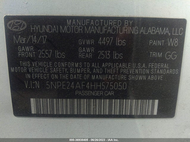Hyundai Sonata 2.4l 2017 5NPE24AF4HH575050 Image 15