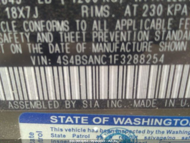 4S4BSANC1F3288254 Subaru Outback 2.5i Limited