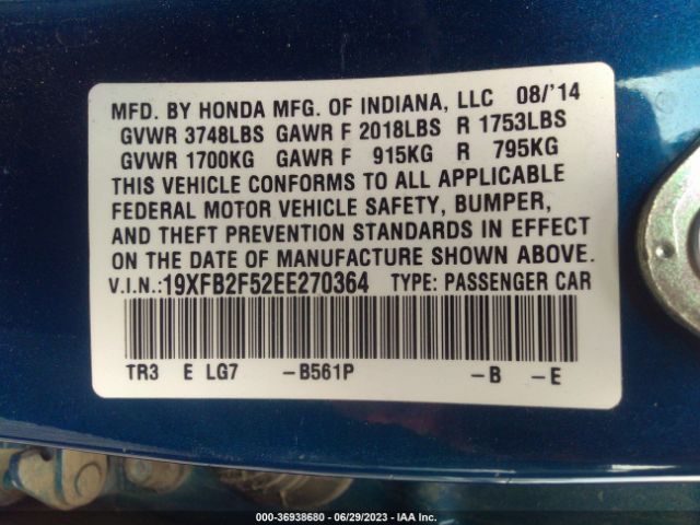 Honda Civic Sedan Lx 2014 19XFB2F52EE270364 Image 9