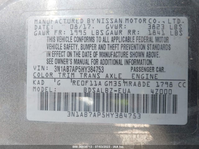 Nissan SENTRA S 2017 3N1AB7AP5HY384753 Image 10