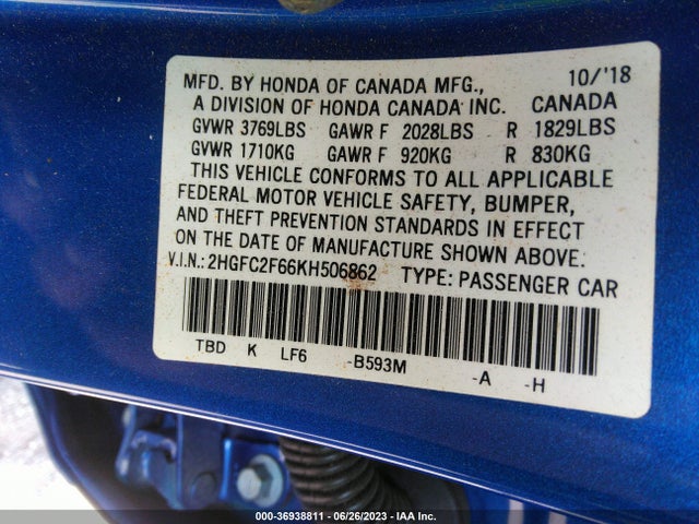 Honda Civic Sedan Lx 2019 2HGFC2F66KH506862 Image 9