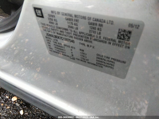 Aukcja sprzedaży 2012 Chevrolet Equinox Ls, vin: 2GNALBEK7C1307540, numer aukcji: 36938902