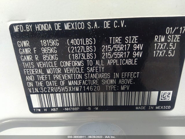 Honda HR-V EX 2017 3CZRU5H5XHM714620 Image 9
