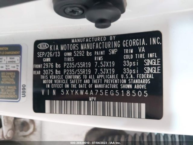 5XYKW4A75EG518505 KIA Sorento Limited V6
