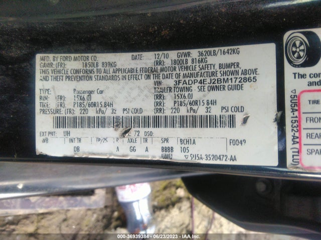 2011 FORD FIESTA SE VIN: 3FADP4EJ2BM172865