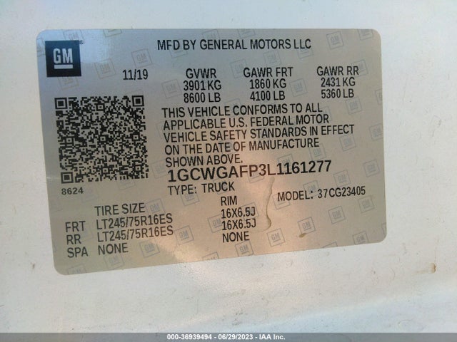 Chevrolet EXPRESS CARGO VAN 2020 1GCWGAFP3L1161277 Image 9
