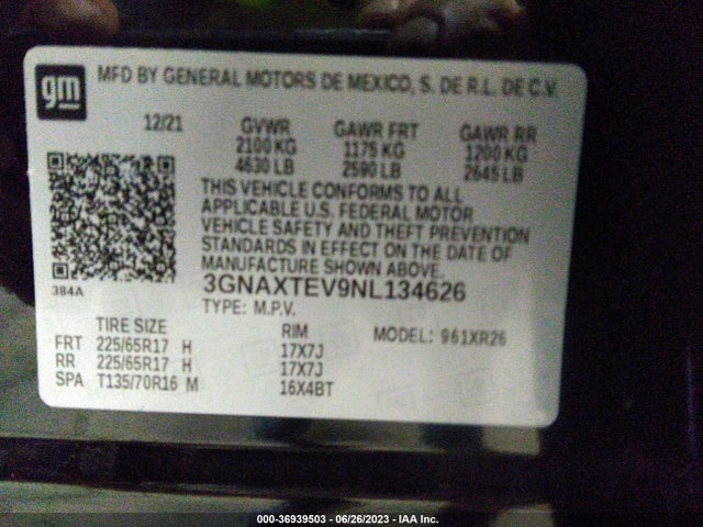 Chevrolet EQUINOX LT 2022 3GNAXTEV9NL134626 Image 9