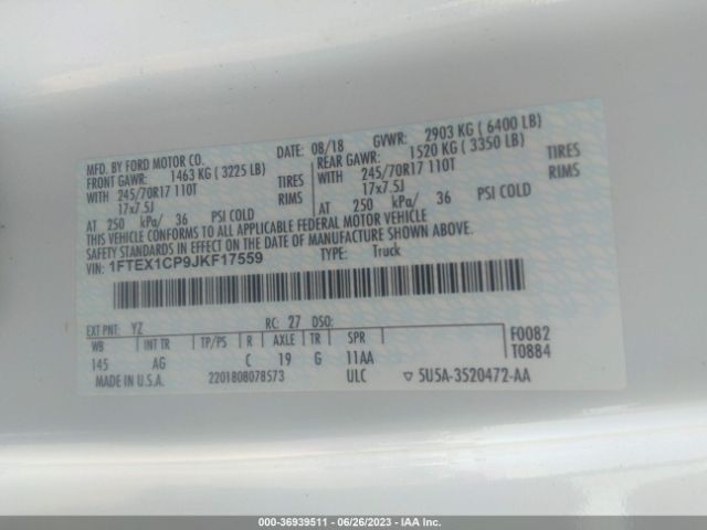 1FTEX1CP9JKF17559 Ford F-150 Xl/xlt/lariat