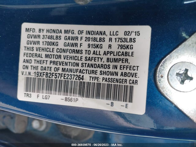 Honda Civic Sedan Lx 2015 19XFB2F57FE237264 Image 9