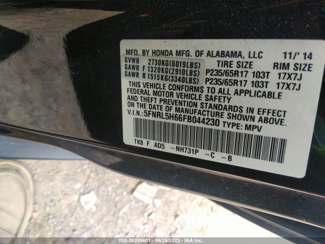 Honda Odyssey Ex-l 2015 5FNRL5H66FB044230 Image 9