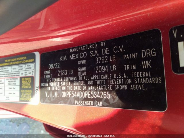 3KPF54AD0PE534265 KIA Forte Gt-line