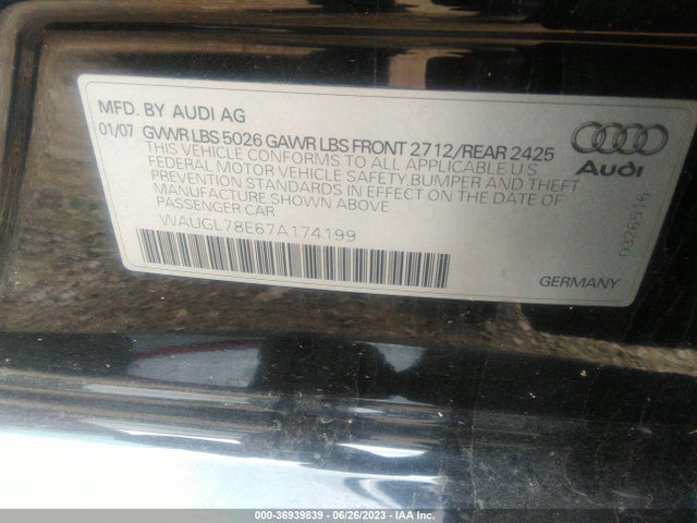2007 AUDI S4 VIN: WAUGL78E67A174199