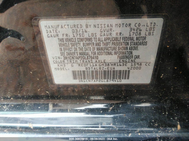 Nissan VERSA SV 2016 3N1CN7AP2GL879410 Image 10