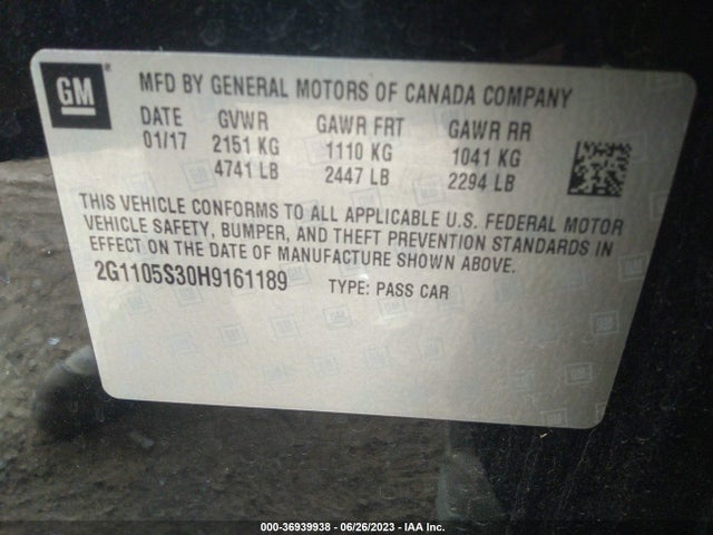 Chevrolet IMPALA LT 2017 2G1105S30H9161189 Image 9