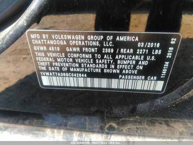 1VWAT7A36GC042644 Volkswagen Passat 1.8t R-line W/comfort Pkg