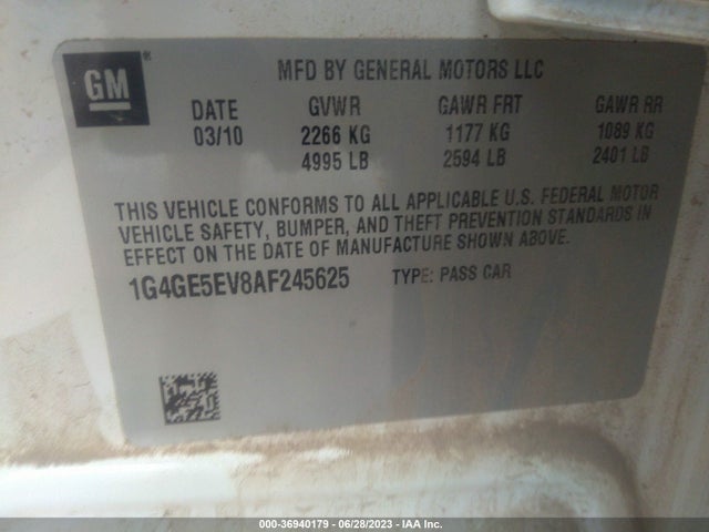 2010 BUICK LACROSSE CXS VIN: 1G4GE5EV8AF245625