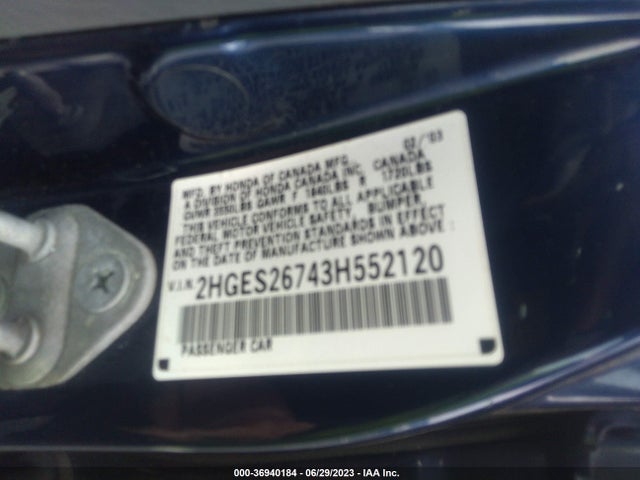 2003 HONDA CIVIC EX VIN: 2HGES26743H552120