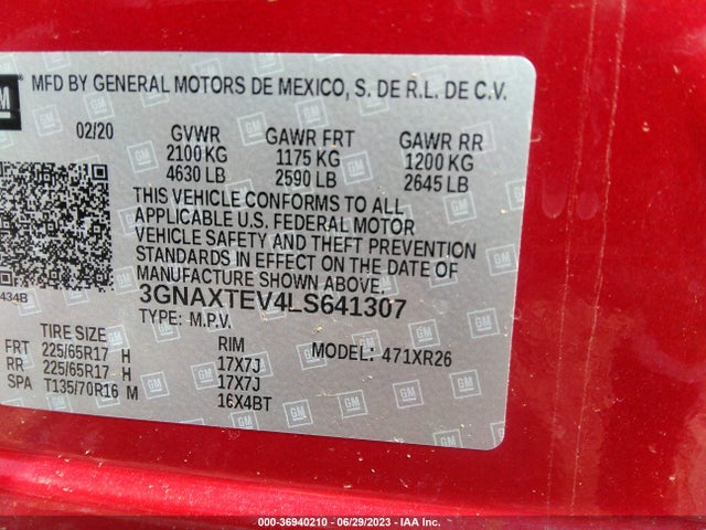 Chevrolet EQUINOX LT 2020 3GNAXTEV4LS641307 Image 9
