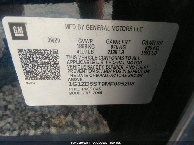 Chevrolet MALIBU LT 2021 1G1ZD5ST9MF005208 Image 15