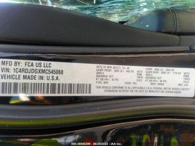 1C4RDJDGXMC545068 Dodge DURANGO GT