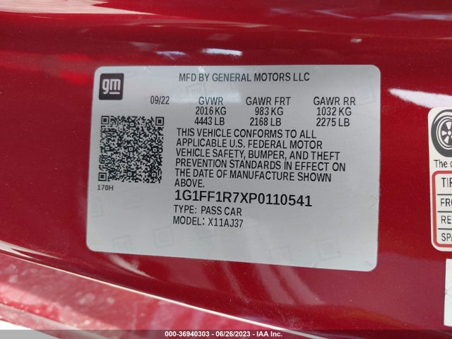 Chevrolet CAMARO LT1 2023 1G1FF1R7XP0110541 Image 9