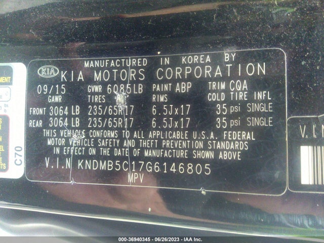 2016 KIA SEDONA LX VIN: KNDMB5C17G6146805