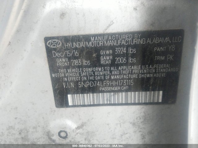Hyundai ELANTRA SE 2017 5NPD74LF9HH173115 Image 9