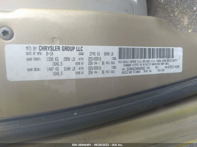 2010 DODGE GRAND CARAVAN SE VIN: 2D4RN4DEXAR405363