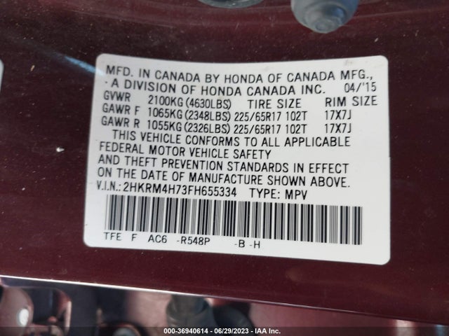 Honda Cr-v Ex-l 2015 2HKRM4H73FH655334 Image 9