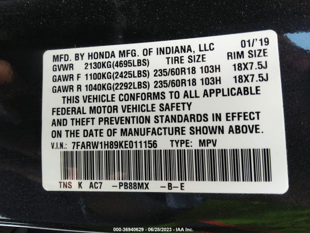 Honda Cr-v Ex-l 2019 7FARW1H89KE011156 Image 9