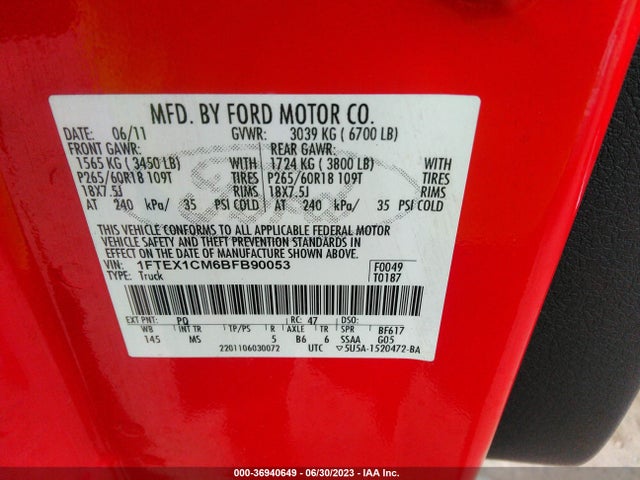 2011 FORD F-150 XL/STX/XLT VIN: 1FTEX1CM6BFB90053